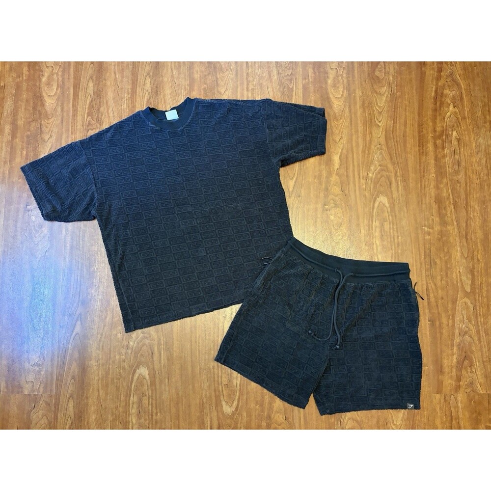 Gymshark Men's 2 Piece Toweling T-Shirt And Short 7” Black Sz Large Terry Cloth
